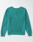 Solid Notched Neck Drop Shoulder Sweatshirt
