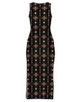 Baha Ranch Black and Tan Aztec Sleeveless Bodycon Side Slit Maxi Dress