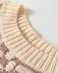 Stripe Checker Balloon Sleeve Sweater