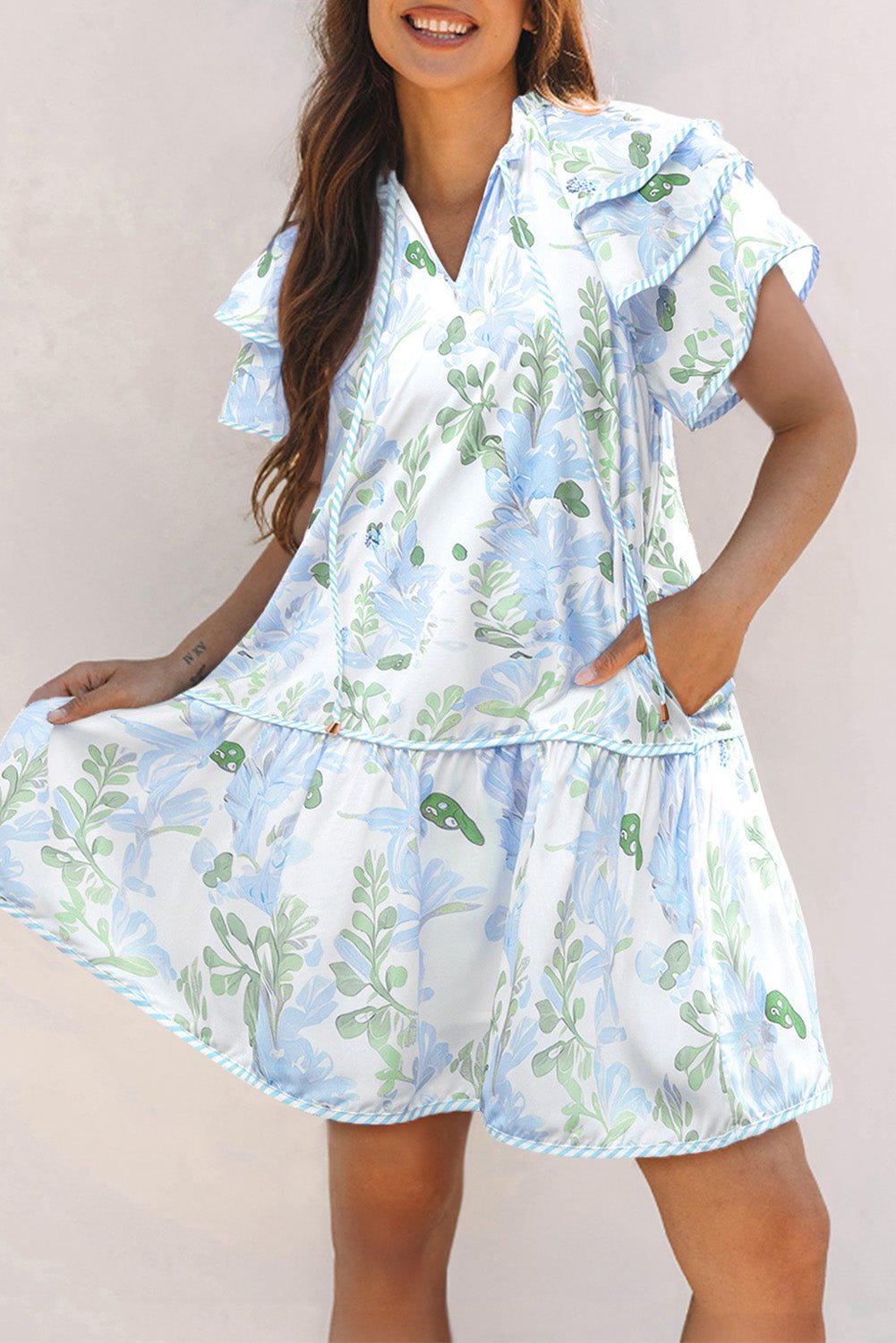 Madalyn Floral Contrast Edge Layered Short Sleeve Mini Dress
