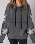 Star Patchwork Mineral Wash Kangaroo Pocket Hoodie