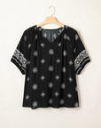 Plus Size Boho Floral Boho Notch V-Neck Top