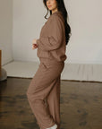 Solid V-Neck Pullover and Drawstring Sweatpants Set