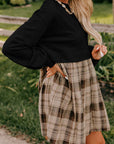 Plaid Patchwork High Waist Sweatshirt Mini Dress