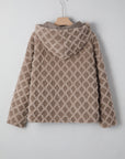 Sherpa Rhombus Textured Zip Up Hooded Jacket