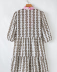 Floral Contrast V-Neck 3/4 Sleeve Dress