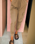 Solid Elastic High Waist Pocketed Cargo Jogger Pants