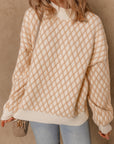 Rhombus Textured Knit Mock Neck Sweater