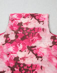 Floral Mesh Flounce Sleeve Mock Neck Blouse