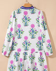 Floral Contrast Stripe Trim Notch Neck Dress