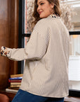 Plus Size Stripe Leopard Chest Pocket Collared Shirt