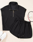 Textured Half-Zip Top & Drawstring Shorts Set