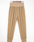 Solid Elastic High Waist Pocketed Cargo Jogger Pants