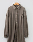 Waffle Knit Pleated Drop Shoulder Shirt Dress