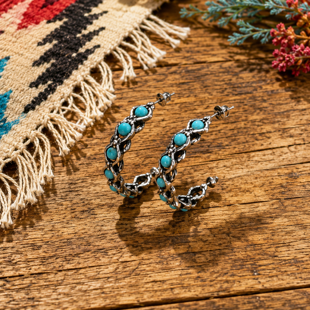 Fashion Turquoise Vine Hoop Earrings
