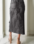 Denim Asymmetrical Distressed Midi Skirt