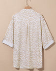 Plus Size Leopard Tab Sleeve V-Neck Top