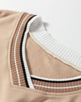 Varsity Contrast Stripe Trim V-Neck Sweatshirt