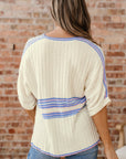 Stripe Ribbed Dolman Sleeve V-Neck Sweater