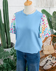 Floral Patchwork Bubble Sleeve Textured Blouse