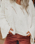 Hollowed Knit Wide Sleeve Pullover Sweater