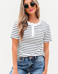 Marleigh Stripe Textured Buttoned Henley Top