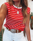 Stripe Ribbed Trim Round Neck Tank Top