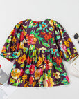 Adhara Flower Embroidered Trim Half Sleeve Blouse