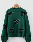 Bow Pearl Embellished Drop Shoulder Sweater