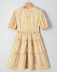 Floral V-Neck Short Sleeve Tiered Mini Dress