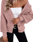 Textured Knit Button Front V-Neck Cardigan