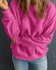 Solid Drop Shoulder Crewneck Pullover Sweatshirt