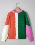 Colorblock Textured Knit Drop Shoulder Sweater