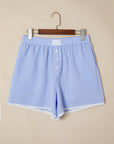Gingham Plaid Lace Trim Buttoned Boxer Shorts