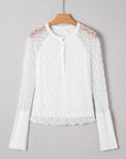 Lace Sheer Long Sleeve Henley Top