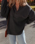 Waffle Knit Patchwork Half-Zip Sweatshirt