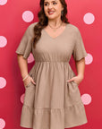 Plus Size Textured Ruffle Short Sleeve Dress