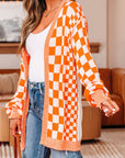 Checker Open Front Drop Shoulder Cardigan