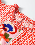 Paisley Geometric Patchwork Puff Sleeve Blouse
