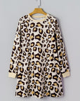 Leopard Long Sleeve T-Shirt Dress w/ Pockets