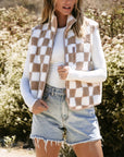 Mindi Checkered Sherpa Collared Jacket Vest