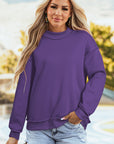 Solid Mock Neck Drop Shoulder Oversize Sweatshirt