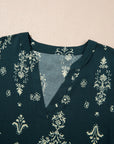 Boho Floral Lettuce Trim 3/4 Sleeve Mini Dress