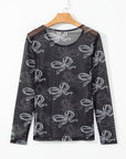 Bow Tie Mesh Long Sleeve Top