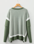 Stripe Colorblock Patchwork Dolman Sleeve Sweater