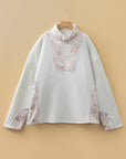 Plus Size Camo Patchwork Zipped Collar Pullover Sweatshirt