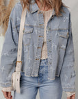 Denim Bow Light Wash Raw Hem Jacket