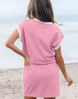 Textured Contrast Trim Crewneck Tee & Pocketed Skirt Set