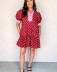 Floral V-Neck Short Bubble Sleeve Mini Dress