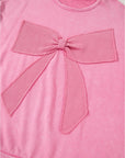 Bonbon Waffle Bowknot Patchwork Graphic Mineral Wash Plus Size Sweatshirt